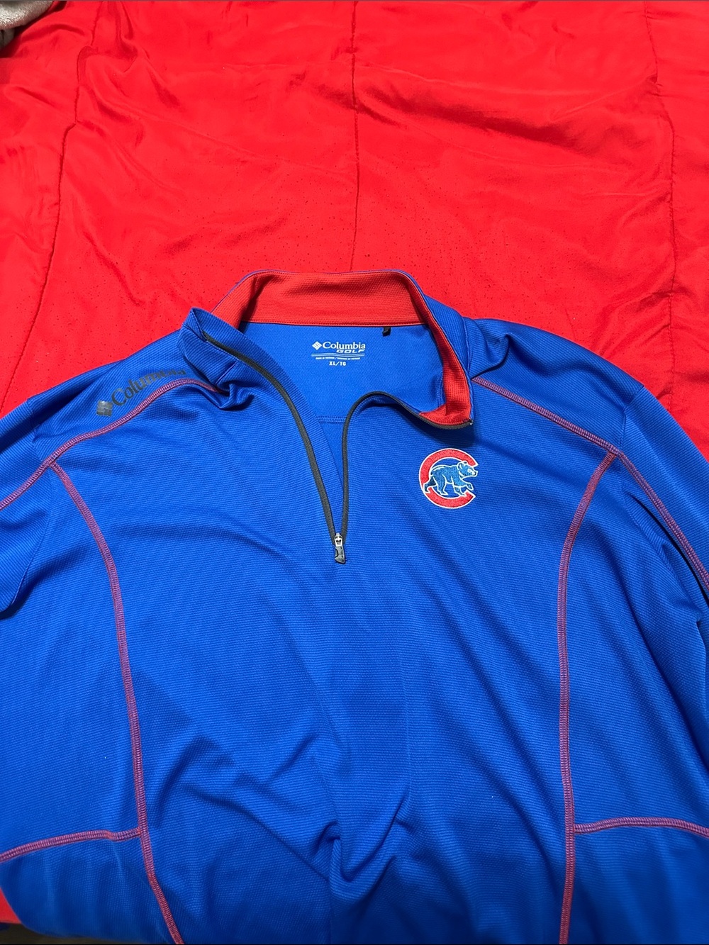 Columbia Blue and Red Chicago Cubs Quarter-Zip Performance Jacket